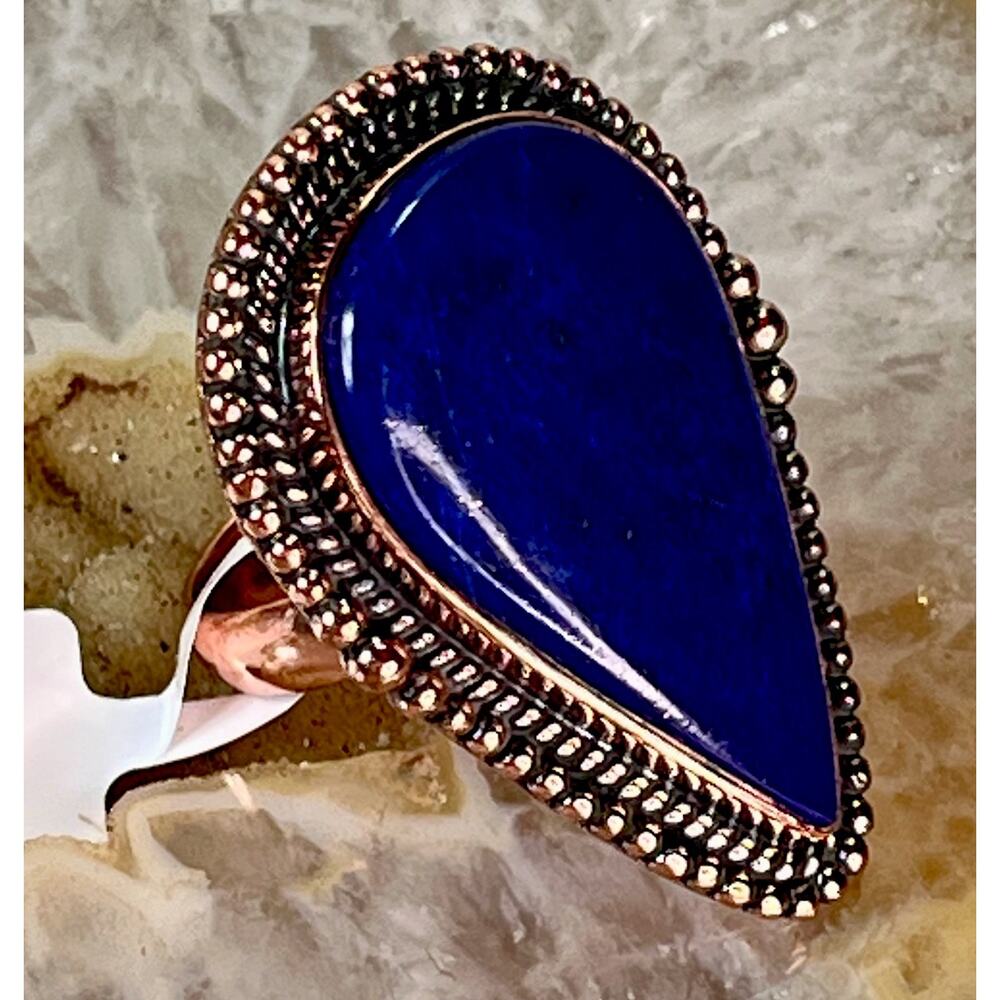 Large Southwestern Lapis Lazuli Copper Statement Ring Adjustable Size NEW - Picture 8 of 16